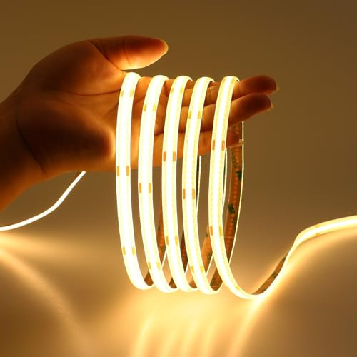 JOYLIT 12V COB LED Streifen 6M Warmweiss 3000K Innen 320LEDs/M CRI 90+ Dimmbar LED Band Selbstklebend, Flexible Light Strip für Schrank, Regal, Kleiderschrank, Treppe (Nur LED Streifen)