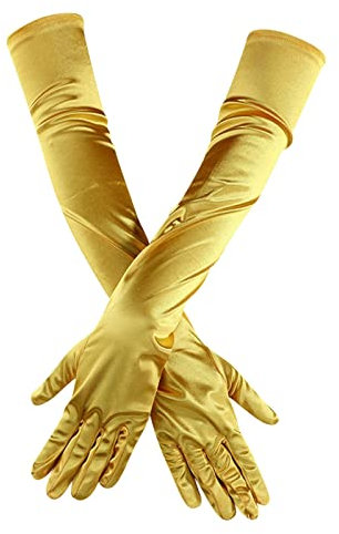 DUHGBNE Long Satin Gloves Finger Women Bridal Dance Gloves Length Elbow Opera 20s Gloves Latex Gloves, yellow, One Size