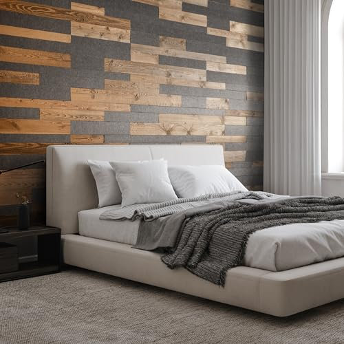 Akustische Wandpaneele aus Gebürstet Altholz un Filz, 3D Wandpaneele, Holzverkleidung, Wooden Wall Design, model Amber Acoustic Slate (1m2)