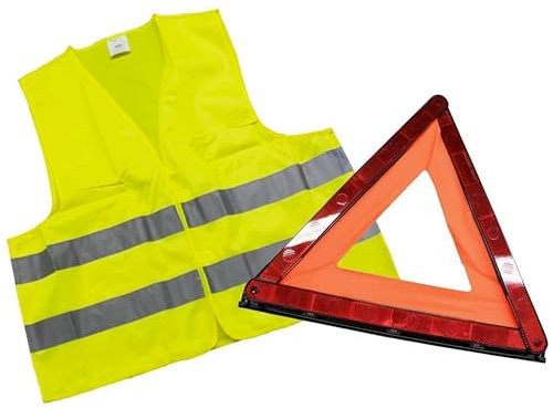ecocar - Triangolo Auto Omologato e Gilet Catarifrangente - Giallo - Alta visibilità - Kit di Emergenza - Sicurezza Stradale