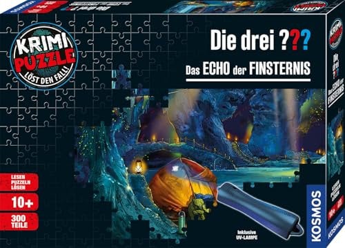 Die drei ??? - Krimi Puzzle - Das Echo der Finsternis von KOSMOS 684464, 300 Teile, Leuchtet im UV-Licht, mit UV-Lampe, Lesen, Puzzeln, Rätsel lösen, Detektiv Puzzle ab 10 Jahre