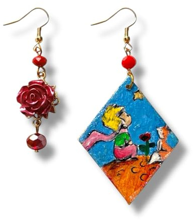 Boucles d'oreilles peintes à la main - PETIT PRINCE - Boucles d'oreilles pour femme, Bijoux peints à la main, Crochet en argent, Made in Italy, Bijoux décorés, Artisanat