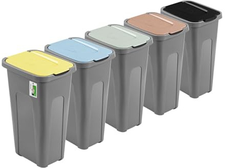 PAFEN Großer Mülleimer 30l mit Deckel – 5er Set Abfallbehälter 550 x 275 x 370mm - Abfalleimer für Trennen Abfalltonne Mülltrennung Abfallsammler | Grau