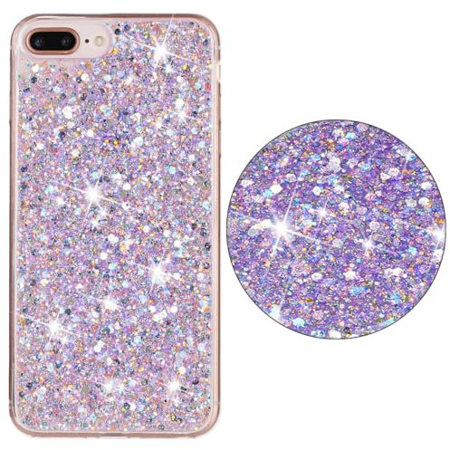 Unichthy All Glitter Case for iPhone 8 Plus/iPhone 7 Plus Cover Girls Women Glitter Bling Clear Cover Cute Sparkly Crystal Silicone Shockproof Bumper Phone Case for iPhone 8 Plus / 7 Plus Purple