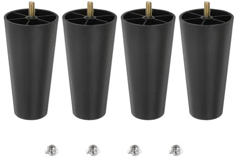 sourcing map Lot de 4 pieds de meubles en plastique de 14 cm, ronds coniques pour table, canapé, armoire, lit, pieds de rechange pour meubles avec boulons de suspension M8