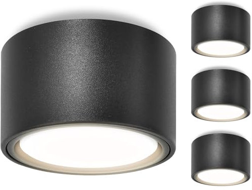 GeyouLux 4 Stück LED Aufbauspot Schwarz-Ø95x55mm-extra flach & großer Leuchtfläche-Aufbaustrahler inkl. 6W LED GX53 4000K Neutralweiß 230V-Deckenspots Aluminium, Aufbauleuchte, Aufputz Deckenstrahler
