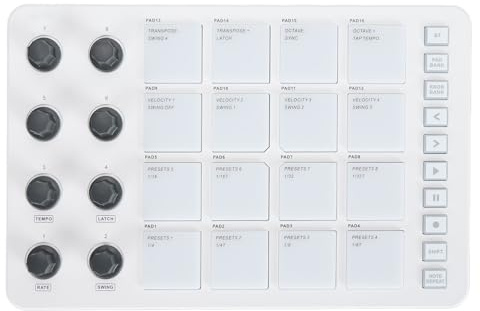 Kabelloser MIDI-Controller, 16 RGB-Pads mit Hintergrundbeleuchtung, 8 Drehknöpfe, USB C, 18 Std. Wochenzeit, Passend für Live Fl Studio One