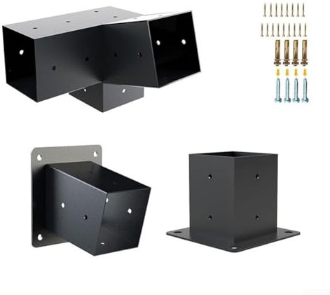 Lot de 6 supports de pergola, kit de pergola à angle droit 15° à 3 voies avec base de poteau de pergola pour pergola de 10,2 x 10,2 cm (réels : 8,9 x 8,9 cm)