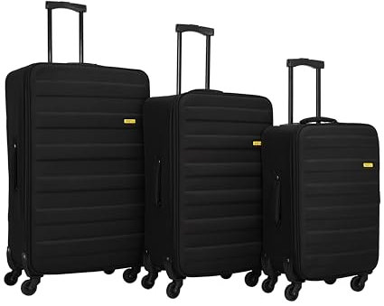 SIGN Stoffkoffer Reisekoffer Trolley (Handgepäck-Mittel-Groß-Set) + 5cm Dehnungsfuge (Schwarz, 3er Set)