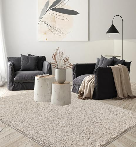 the carpet Foxy Shaggy Teppich - Hochflor Teppich Wohnzimmer & Schlafzimmer - Waschbar & rutschfest - Beige 160 x 230 cm