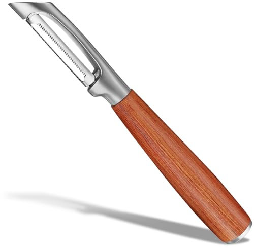 KULUNER Premium High-End Rosewood Handle and 304 Stainless Steel Serrated Blade - An Ultra-Sharp Rotating Peeler for Potatoes, Fruits, and Vegetables, Ergonomically Designed for Easy Peeling.