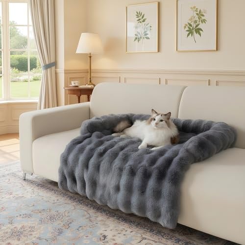 Dicker Kaninchen-Plüsch-Pet-Couch-Überzug für Sofa, Hundesofa-Bettenmatte, waschbare Plüsch-Couch-Abdeckung für Hund, Möbel-Schutz-Hundesofa-Matte für Hunde und Katzen, Flauschiges Hundecouch-Bett