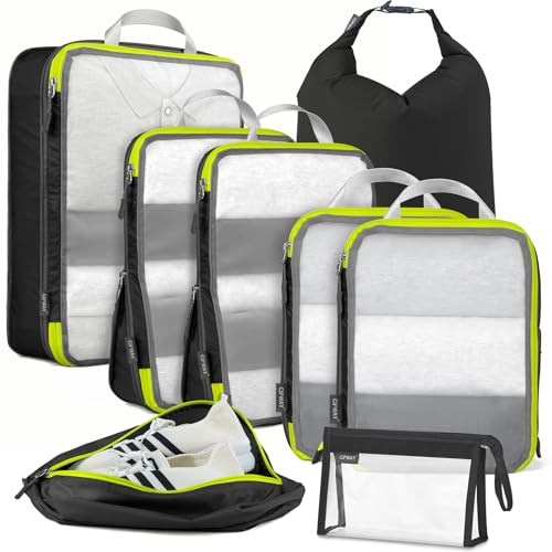 Cipway Bolsas Compresion Viaje, Malla Ligero Bolsas de Viaje Organizador para la Mochila Maletas de Almacenamiento en el Hogar(Negro, 8 Unidades)