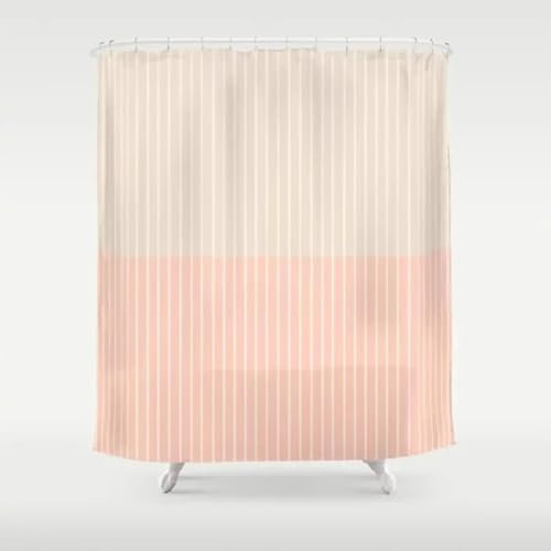 Duschvorhang 200x240 cm Beige Rosa Streifen Duschvorhang Einfach Design modernes Textil Anti-schimmel Wasserdicht Waschbar Badvorhang für Badezimmer Badewannen Toilette mit 12 Haken