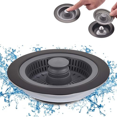 iAnomla Kitchen Sink Strainer, Upgraded 3 In 1 Pop Up Sink Drainer Plug, Kitchen Sink Strainer And Stopper Combo, Stainless-Wrap Shell, Anti-Clogging And Prevent Odors-Sinks Depth > 30mm(Black)