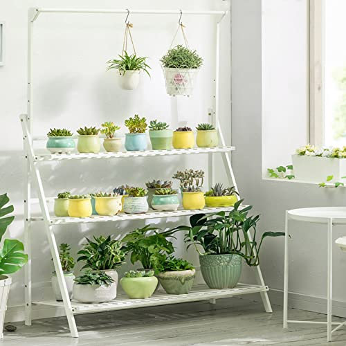 Étagère pliable en bambou à 3 niveaux pour intérieur et extérieur - Pour pot de fleurs à suspendre