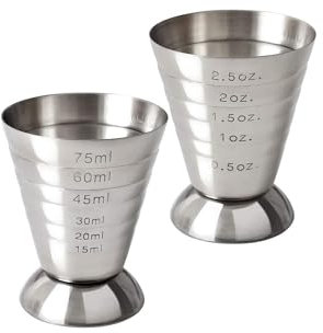 Cocktail Jiggers with 6 Spirit Measure Markings Stainless Steel 75 ml Capacity 2Pack