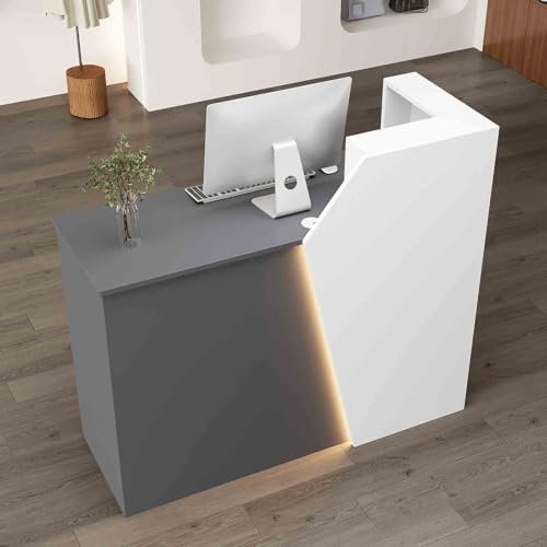 XLJKNLP Empfangstresen mit Led-Leuchten und Abschließbarer Schublade, Einzelhandelskassentheke mit Tastaturauflage, Empfangstheke An Der Rezeption Für Zuhause, Büro, Lobby und Salon