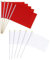 OUDQFCJ Paquete de 10 mini banderas rojas de Banderas pequeñas en blanco en miniatura de color rojo sólido de mano en palo 5x8 pulgadas con poste sólido y parte superior de lanza