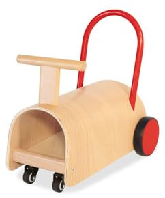 PINOLINO Enzo Kinder Lauflernwagen und Rutschauto, Holz, Natur/Rot, für Kleinkinder ab 1 Jahr