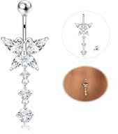 YADOCA 14G Piercing Nombril Titane Argent/Or Piercing Ventre CZ Coeur Papillon Larme Dangle Nombril Anneaux Piercing au Nombril Bijoux Piercing