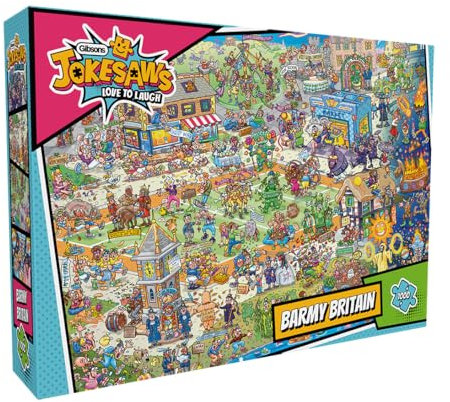 Gibsons Jokesaws: Barmy Britain 1000 Piece Jigsaw Puzzle Fun Comedy Sustainable Jigsaw Puzzle for Adults Premium 100% Recycled Board Great Gift for Adults Gibsons Games B Corp