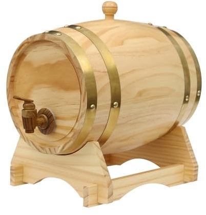 Weinfass, 5 Liter Holzfass mit Bock und Zapfhahn, Whiskyfass für Lagerung von Whisky, Bier, Wein