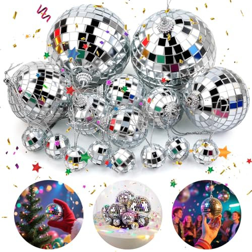 14 Stück Discokugel Deko Discokugeln Kleine Disko Kugel Deko Aufhängen Spiegelkugel Disco Balls Discokugel Set Verschiedene Größen Mirrorball für Weihnachtsbaum Nachtclub Bar Dekoration (8/6/4/2cm)