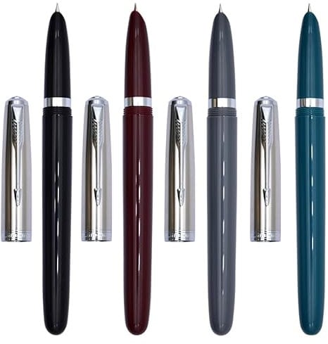 Ranvi Jinhao 86 Fountain Pen of 4 Pack, Extra Fine Nib with Ink Converter (Red, Gray, Black, Green)