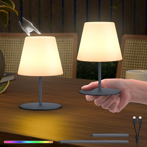 RWWR 2er Set LED Akku Tischlampe kabellos Mini Kleine dimmbar 8 Farben USB-C aufladbar für Wohnzimmer Balkon Patio Terrasse