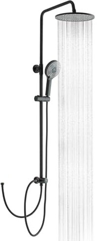OFFO Shower Riser Rail Kit, with 25cm Rainfall ShowerHead and Handheld,1.6m Hose,Shower Column for Bathroom, Matte Black