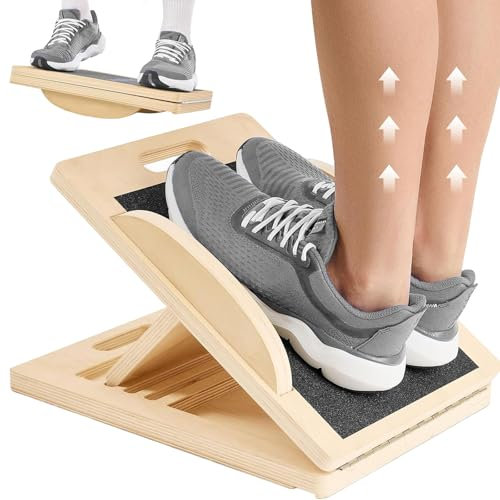 Balance Board und Schrägbrett aus Holz, Verstellbares‌ Wadendehner, Wackelbrett für Physiotherapie, Gleichgewichtstrainer, 1.8 cm Dicke der Holzplatte, für Kniebeugen, Muskeldehnung, Yoga, Training