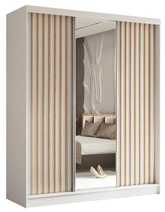AXLIVING Cabinio Schwebetüren Kleiderschrank Weiß Eiche Artisan 180