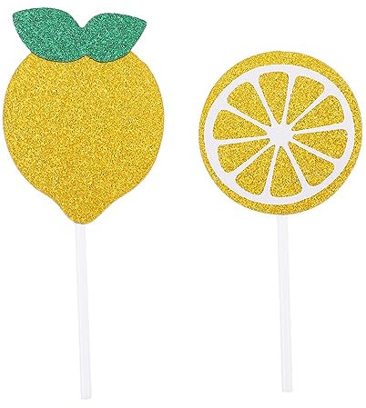 Ciieeo 24 Stück Lemon Cupcake Topper Set Doppelseitige Glitzer Dekorationen für Geburtstagsfeiern und Muster Party Accessoires