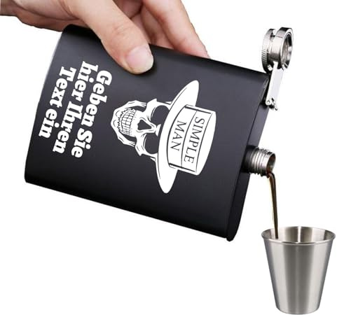 Flachmann mit Gravur aus Edelstahl, 227 ml mit Text und Mustern, Personalisiertes Geschenk für Geburtstag, Weihnachten, Vatertag, Trauzeugen (Gravurtext)