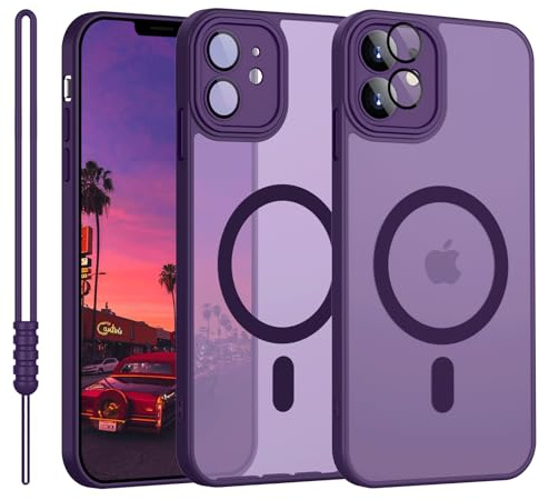 YUANDMI Coque MagnéTique pour iPhone 12 Compatible avec Magsafe, Mat Translucide Ultra - Mince Antichoc Anti Rayures Housse Étui pour iPhone 12 Violet Foncé