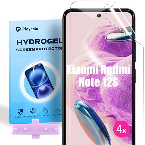 Ployeplo Películas de Hidrogel para Xiaomi Redmi Note 12S, 4 Piezas HD Protector de Pantalla de TPU Suave Transparente con Una Posicionador Fácil Instalación(no vidrio templado)