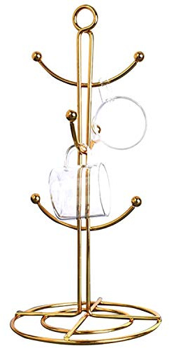 Aboiledy Countertop Mug Tree, 6 Hook Coffee Cup Dryer, Metal Coffee Mug Holder Stand for Countertop, Gold Tea Cup Rack