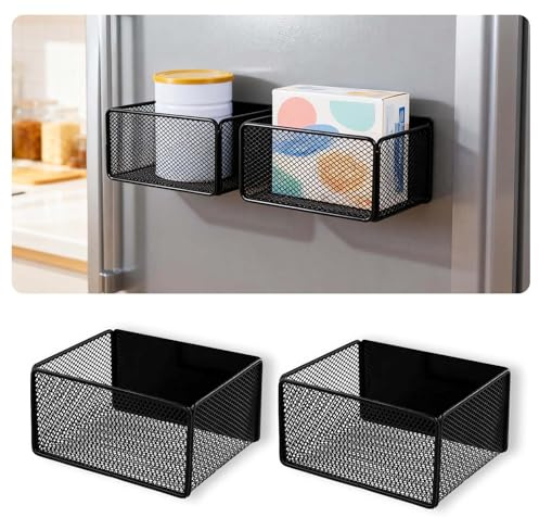 2 Stück Magnetische Ablage für Kühlschrank, Gewürzregal Magnetisch, Magnetisches Gewürzregal, Magnetregal ohne Bohren für Küchen Organizer Aufbewahrung(Schwarz)