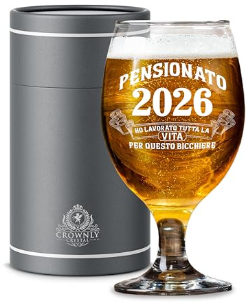CROWNLY CRYSTAL Bicchiere Da Birra Personalizzato Regalo Pensione Uomo Pensionato 2026 Ho Lavorato Tutta La Vita Per Questo Bicchiere In Vetro Con Scatola Regalo Premium