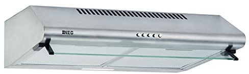 NEG Edelstahl Unterau Dunstabzugshaube NEG15-DC+ NextGen Doppelmotor | 60 cm, 424 m³/h, Flexibler Abluftanschluss oben/hinten, Umluft, Curved Design