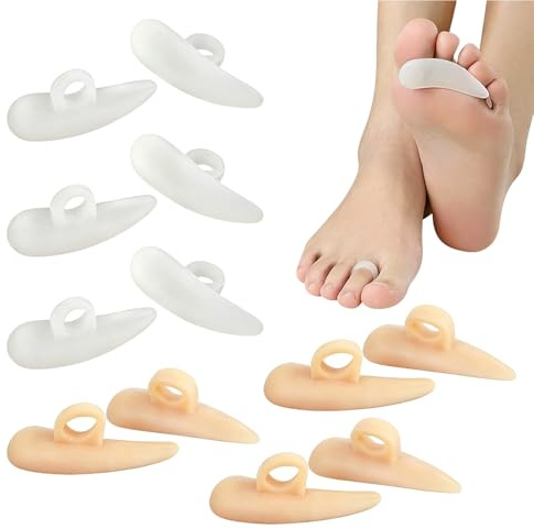 6 Pairs Silicone Gel Hammer Toe Straightener, Hammer Toe Crest Pads, Hammers Toes Support Cushions for Claw, Curled, Overlapping Toes & Bunion Relief/Correction, Unisex (White, Beige)