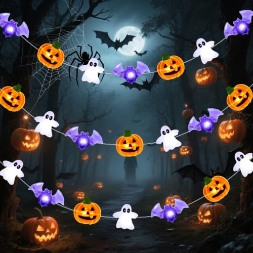 Isisyu Halloween Decorations Lights, 3M 30 LED, 3D Pumpkin Ghost Bat | Waterproof, Battery Operated, Timer, 5 Modes, Twinkle, for Halloween Party Decor Indoor Outdoor