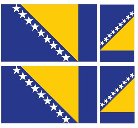 Bosnian Flag Self-Adhesive Stickers, Pack of 4, 100x60mm and 60x36mm, for Car, Van, Laptop