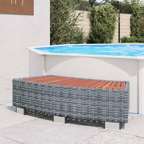 Mangloder Escabeau d'entrée gris en rotin synthétique 92 x 45 x 25 cm Cadre en acier revêtu par pulvérisation résistant aux intempéries et aux UV pour jacuzzi, jardin et accès extérieur