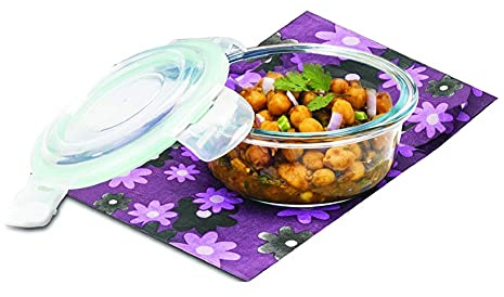 SignoraWare Lock 'N' Store Round High Microwave Oven Borosilicate Safe Glass Container with Air Tight Lid | Multipurpose Jar Box (400ml, Transparent, Food Grade)