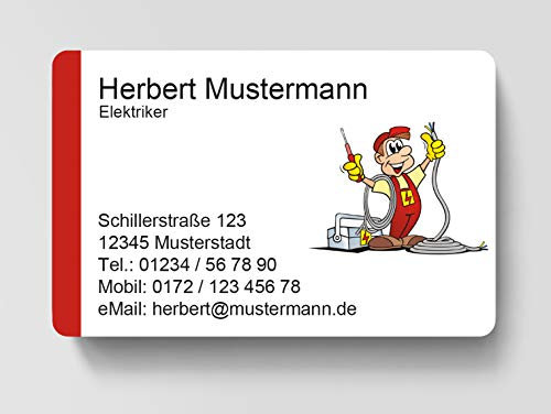 100 Visitenkarten, laminiert, 85 x 55 mm, inkl. Kartenspender - Elektriker Strom