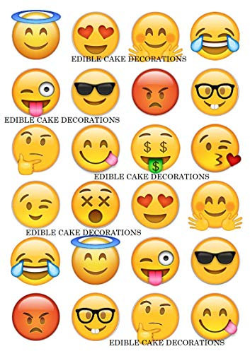 24 x Emoji-Motiv, lustige Gesichter, Feier, essbares Papier, Cupcake-Topper, Kuchendekoration, Geburtstag