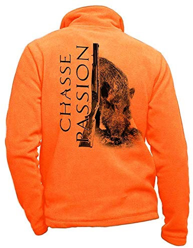 Pets-easy Giacca In Pile con Un Cinghiale, Caccia Passione - Abbigliamento da Caccia personalizzato con Gioco, arancione fluo, S