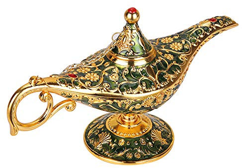 Vintage Aladdin Magic Genie Lampe für Zuhause, Party, Hochzeit, Tischdekoration und Geschenk, klassische Zinklegierung, arabische Lampe, Schmuckschatulle (Gold und Grün)